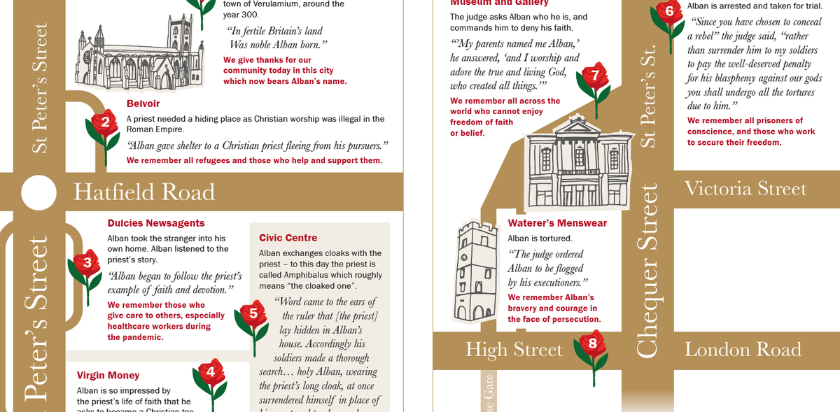 StAlbansCath's tweet photo. ✨New Alban Trail launches tomorrow to celebrate #AlbanWeekend✨
~
Follow this special trail from St Peter's Street to St Albans Cathedral, marked by 12 images of St Alban located in shop windows - free to download from our website!
🗺️- https://t.co/qDDm4EKtJh https://t.co/Bt1yJbpIo4