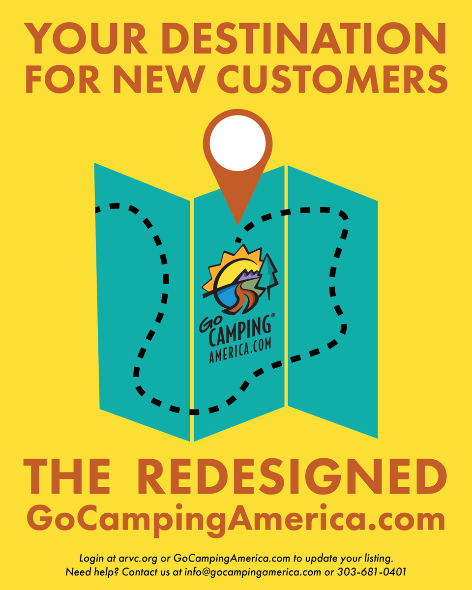 The NEW GoCampingAmerica.com is live and ready to help campers find their next adventure at your park! Check it out now.

Redesigned and streamlined, the new site makes it easier than ever for your park to attract interested campers!
#GoCampingAmerica #WeAreARVC