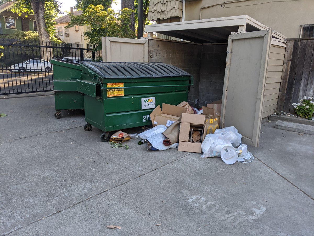 Phlynks's tweet photo. @WasteManagement After three weeks of not removing our trash, this is how you decide to leave it for us? Thanks... https://t.co/Os3D17MVz8