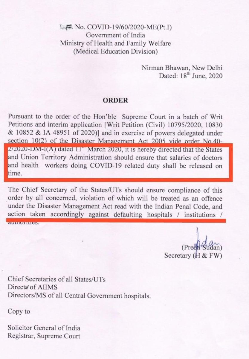 DrBharathKumar8's tweet photo. After a long legal battle we have good news. Supreme Court has on 17th June directed all the States to release unpaid salaries of all health care workers and failure to do so would be a criminal offence
Dr Jerryl Avinash Banait 
Legal Cell Head 
Team URDA. @UnitedRda @the_hindu https://t.co/lSOeWLQoKz
