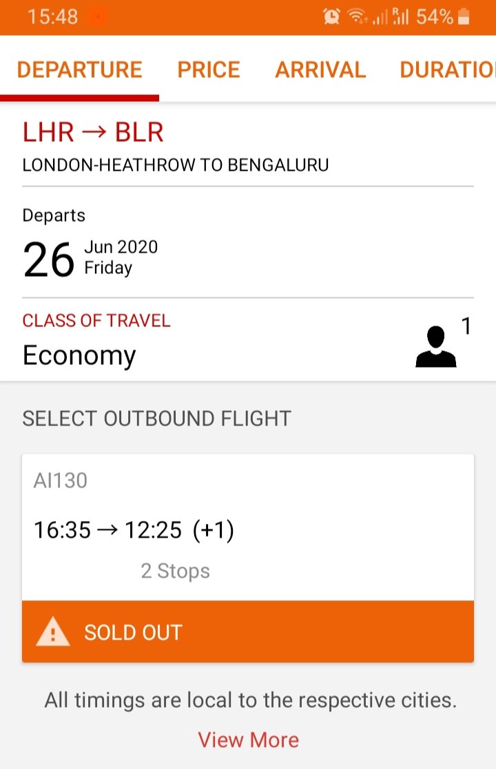anilkumar_jh's tweet photo. @HCI_London @CGI_Bghm @IndiaInScotland @airindiain CAN'T WAIT. Looking into LHR-BLR on 26th June, the status shows SOLD OUT. Is this CORRECT? PLS TELL. https://t.co/iJliE3IZ9W