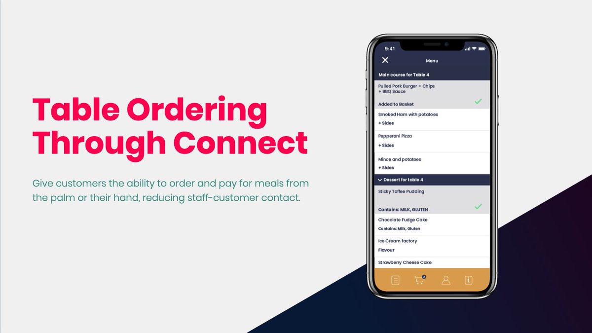 Planning on reopening your bar or restaurant? Not only does Connect offer home delivery + click &amp; collect, it also comes with table ordering functionality and the ability to pay through the app. Ideal for reduced contact while dining out. #tableordering #hospitality #restaurants