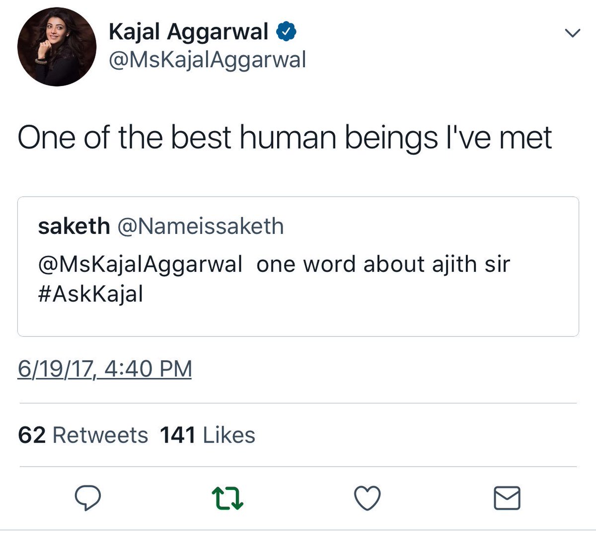 TFC_Ajithians's tweet photo. " One Of The Best Human Beings I Have Met " - @MsKajalAggarwal About THALA

Happy Birthday Kajal Mam Behalf Of Thala Ajith Fans 🌟 

#HappyBirthdayKajal | #Valimai | #ThalaAjith | https://t.co/uUOQskv3ca