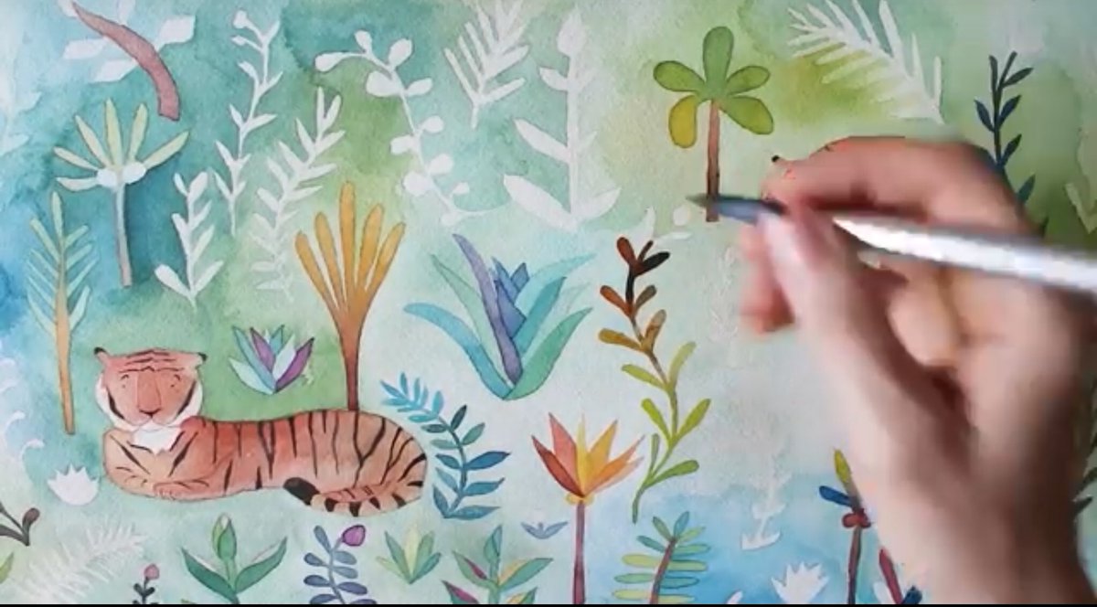 We have been practicing using watercolours and today we finished our ‘Tiger in the jungle’ paintings. Don’t they look fabulous? #artists #watercolours