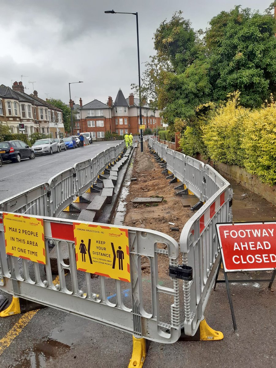 MarlboroughHwys's tweet photo. We are delighted to be back working in partnership with @Brent_Council on the Footway Improvement Contract this week. Our Operatives have been excavating footways, relaying the kerbs, ready for resurfacing #brent #surfacing #londoncontractor #socialdistancing #safetyfirst https://t.co/k6Rrpr3j5W