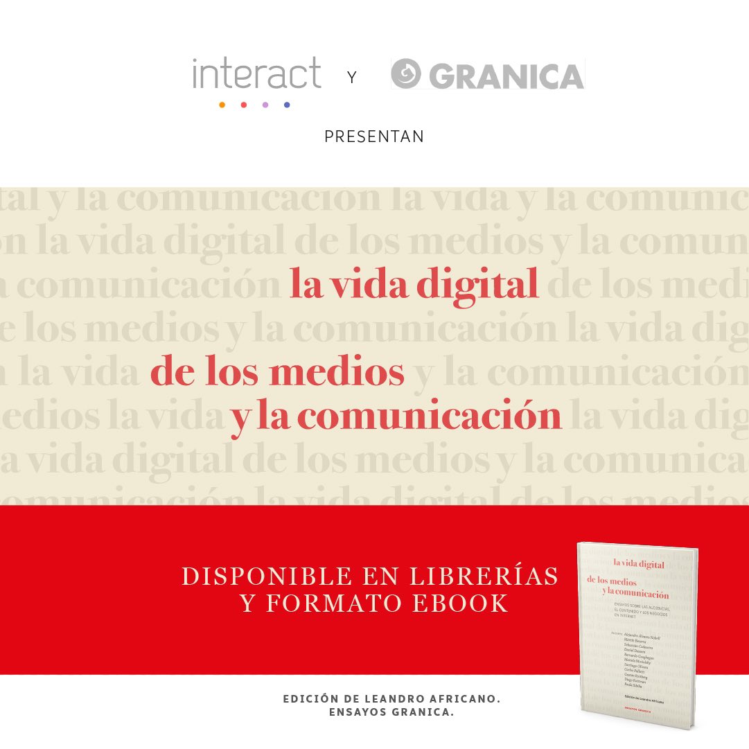 interactarg's tweet photo. Hoy lanzamiento del libro "La vida digital de los medios y la comunicación" a las 18hs.
Link de registración: https://t.co/q4Ss7LzE6k…
#VidaDigitalInteract @GranicaEditor https://t.co/7b1DEzWwZU
