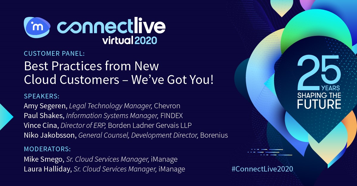 imanageinc's tweet photo. Ahead of our #CustomerPanel “Law Firm Perspectives” at #ConnectLive2020 with 4 global law firm leaders & their perspectives on the #NewNormal, read our blog "Helping Our Customers Stay Productive While Working Remotely': https://t.co/GjuUnoOKXy
Register: https://t.co/AlIgebdyZY https://t.co/zVHMcjMTnR