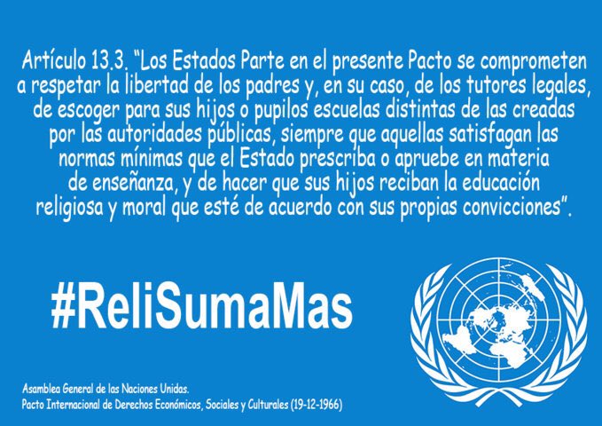 Respeto a la clase de Religión señora <a href="/CelaaIsabel/">Isabel Celaá</a>
#ReliSumaMas