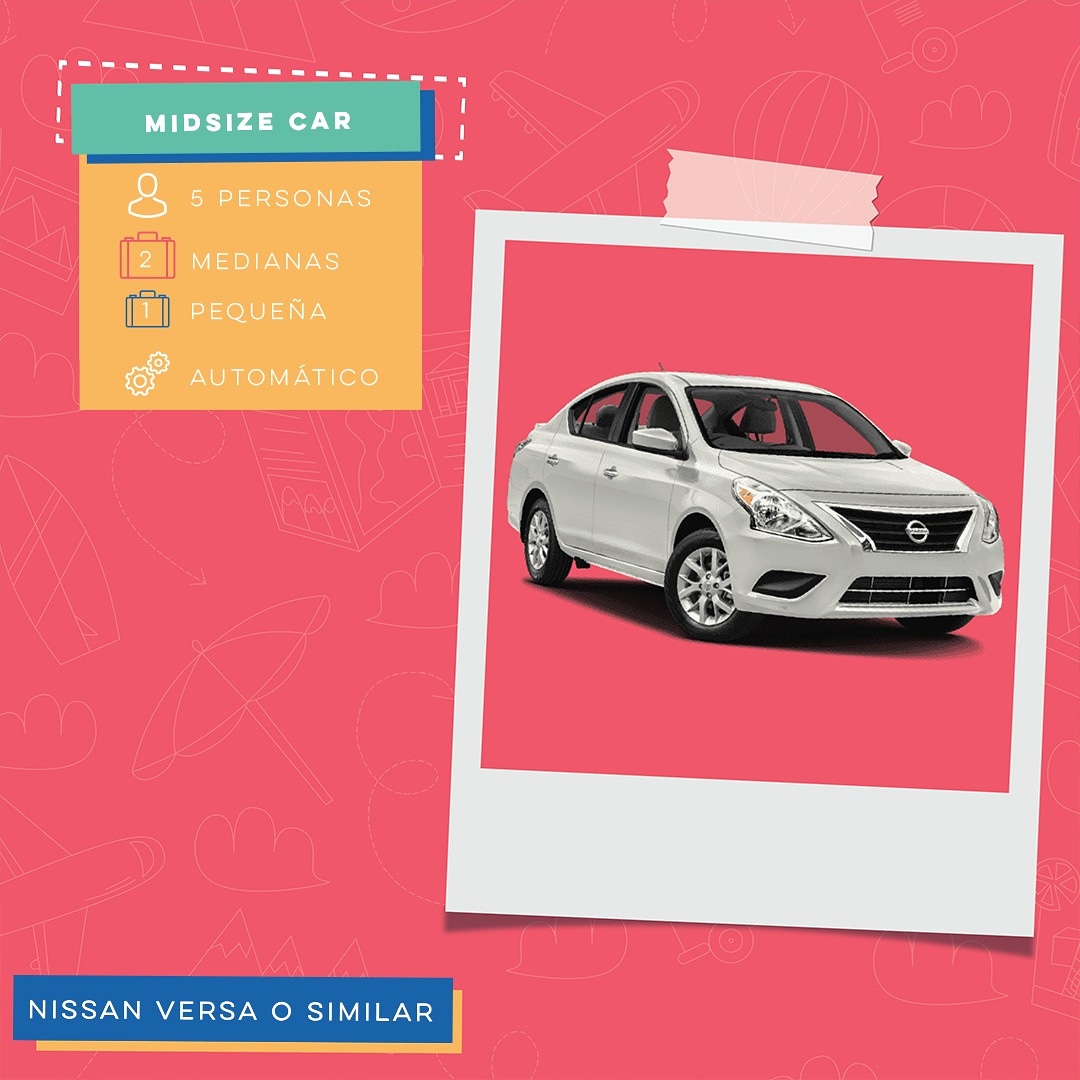 Nuestra categoría de Midsize Cars es una de las más versátiles de todas. ¿Cuándo elegir esta? Cuando estés en la ciudad y visitarás destinos cercanos, con trayectos fáciles y medios. Te ofrece la facilidad de andar en un vehículo mediano, y la comodidad del espacio que necesitas.