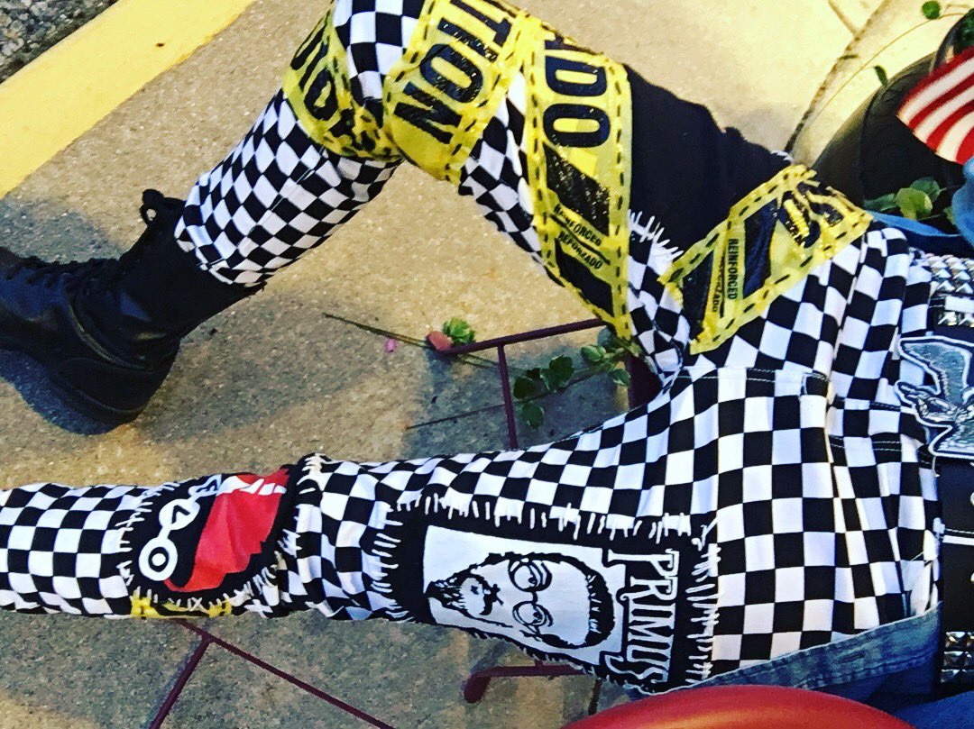 Rubiks_human's tweet photo. Ye ole Jerry was a Racecar Driver themed Primus pants I’ve made. I never did finish the 442 Oldsmobile but I still wear them. A lil DEVO splash also #diypunx #punx https://t.co/HqfOdnaK9H
