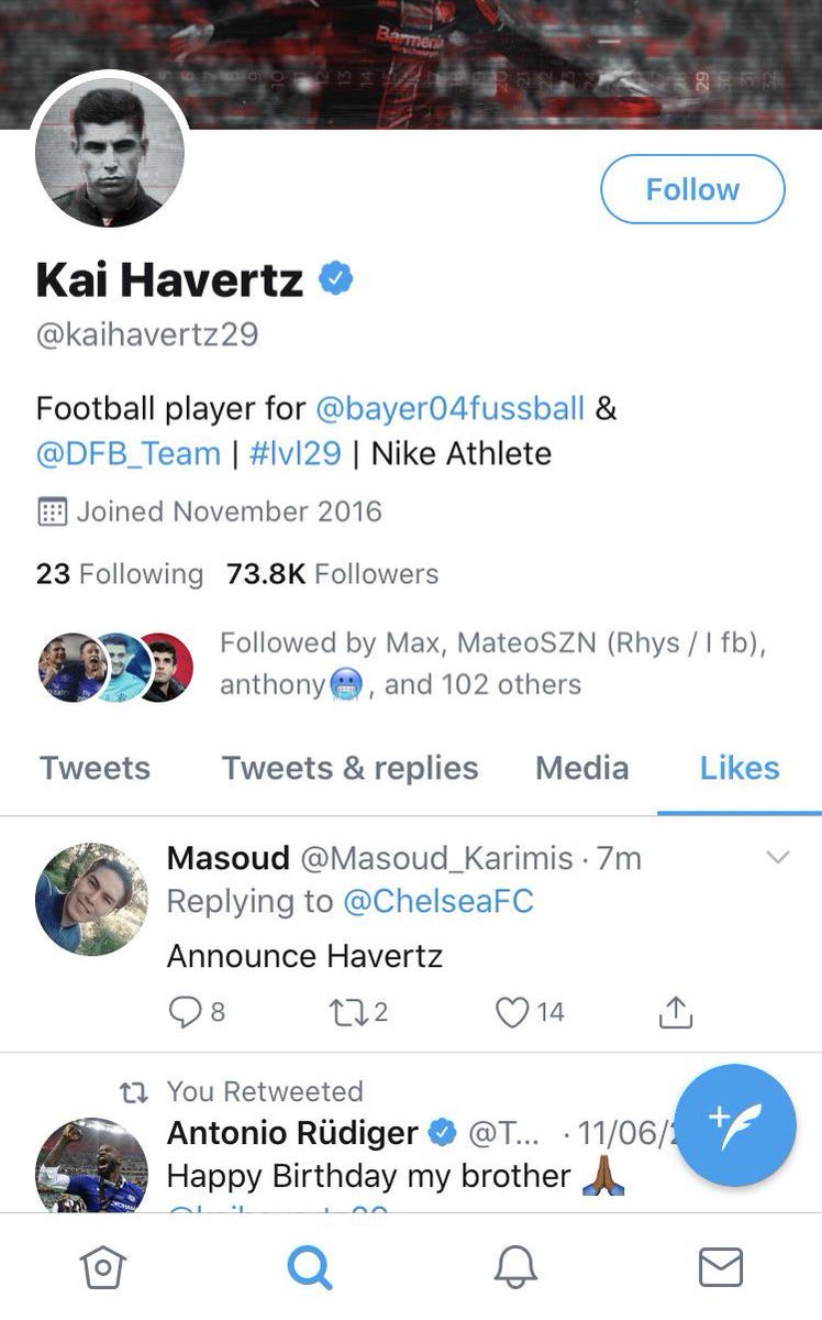 Junaid_BCU's tweet photo. Hours after @ChelseaFC announced their deal for @TimoWerner, Kai Havertz appeared to ‘like’ a tweet implying Chelsea should “Announce Havertz” as their next signing. 

Is this another example of Frank Lampard’s extraordinary pulling power? 

👀 https://t.co/PjhifEOD7U