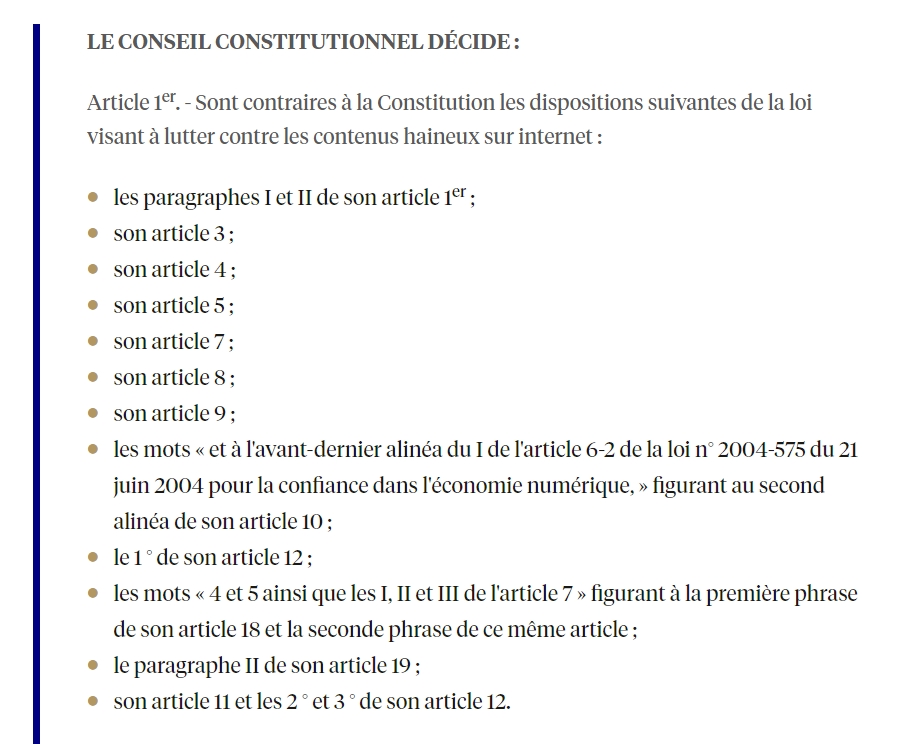 Discours haineux sur internet : le Conseil constitutionnel censure largement la loi Avia (loi visant à lutter contre les contenus haineux sur internet).
Cons. const., 18 juin 2020, n° 2020-801 DC
conseil-constitutionnel.fr/actualites/com…