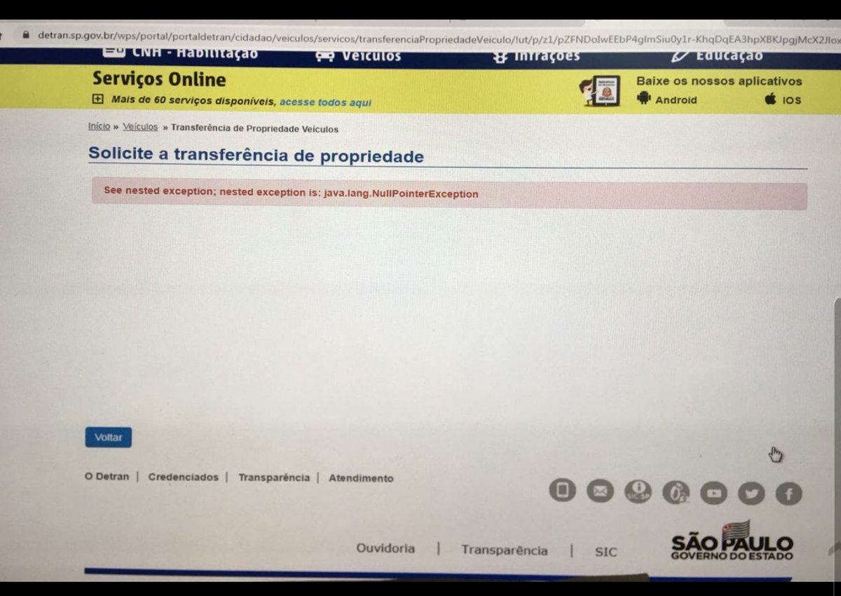 perfildothiagoo's tweet photo. @DetranSP me ajuda por favor, tô tentando fazer transferência de titularidade de veículo pelo site e só d�� isso. O quê fazer? https://t.co/Rz7lX6wwVb