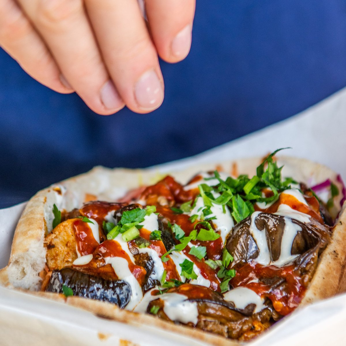 Vegans, we got you! 
Smoky grilled aubergine, lashings of tahini, Eastern Med salads all nestled in a toasted Cypriot pita pouch. 
This Saturday at @orfordroadmarket 11am - 4pm or until we're sold out!

We'll be joined by @mfc_mexican_fried_chicken and @baggioburger as normal.