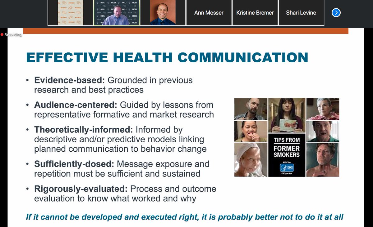 Dean @jaybernhardt from @UTexasMoody at #UTHCLI: 'All Health Comm has historically been underdosed, with not enough message exposure or repetition. I truly believe if we can't execute and do it right with all of our best practices, it's better to not do it at all...'