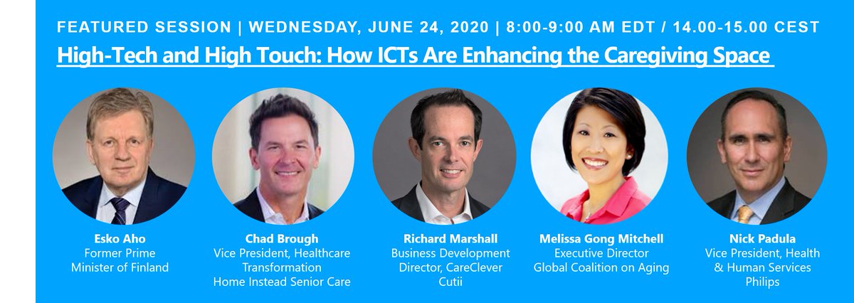 Join our panel led by World Summit on the Info Society.  High-Tech &amp; High Touch: How ICT’s are Enhancing Caregiving. Tech plays a critical role to support the human side of care. We’ll explore the balance of high-tech &amp; high-touch.
Wed Jun 24 2020 8AM EDT  bit.ly/3hKnSoy