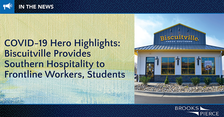BrooksPierceLaw's tweet photo. In our latest Hero Highlights profile, @Biscuitville supports multiple local organizations by providing hundreds of meals to frontline workers and students during the ongoing #COVID-19 crisis. https://t.co/mWP31M1XCK https://t.co/k9AqVFn6JW