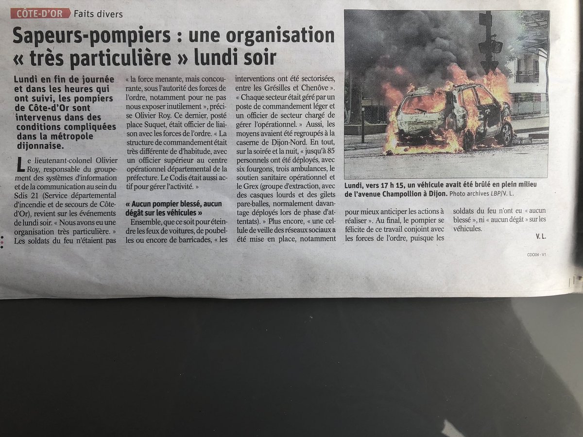kevinnesme21's tweet photo. #violences #urbaine #dijon #sdis21 
Article du @Lebienpublic @PompierActu @PompiersFR @rescomSP @AvenirSecours @allole18 #gresilles https://t.co/Ii1sBr7YOD