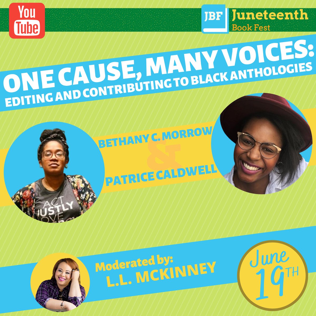 hey y'all!! two AMAZING panels happening tomorrow. first, i moderated a conversation b/t <a href="/ElleOnWords/">LL McKinney (mostly) Updates</a>, <a href="/KalynnBayron/">Kalynn bayron</a>, <a href="/tracydeonn/">Tracy Deonn - Updates Only</a>, and @BCMorrow and then second, @BCMorrow &amp; I talked about anthologies!! <a href="/JuneteenthBkFst/">Juneteenth Book Fest</a> 

watch them + more on #juneteenth: youtube.com/channel/UCu--U…