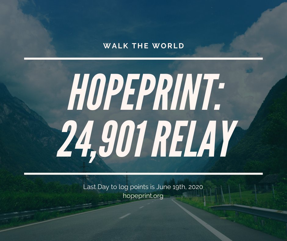 Hopeprint's tweet photo. Don't forget! The 24,901 Relay is nearing the finish line, and tomorrow is the last day to log points! So log some miles with the whole family today! https://t.co/cm145Iwvxq