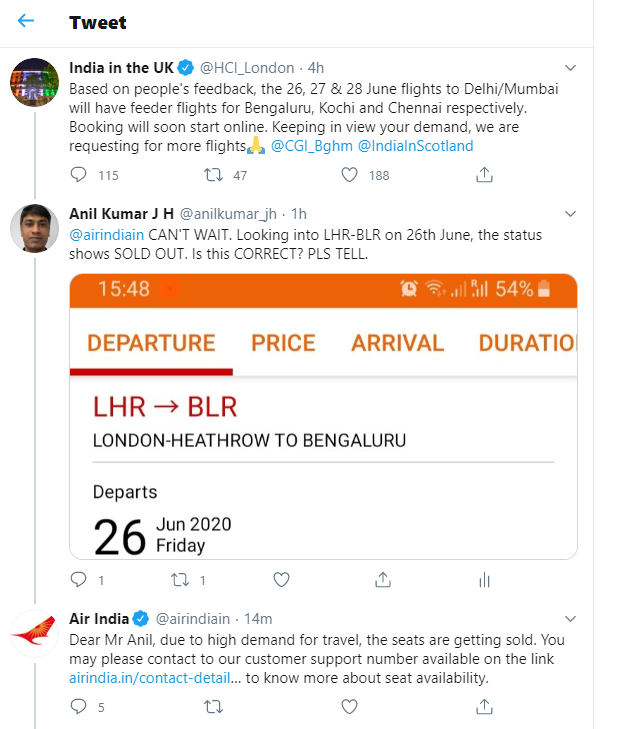 anilkumar_jh's tweet photo. @HCI_London @CGI_Bghm @IndiaInScotland @airindiain Not sure what's happening!! #AirIndia is telling that the feeder flights to LHR-BLR bookings are closed! WHEN DID THEY OPENED THE BOOKINGS?? Surprise! https://t.co/8Xovinh8Mq