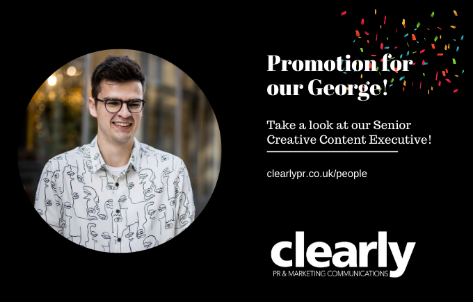 ClearlyPR's tweet photo. News from Clearly: Massive congrats to George for his promotion!!!
#PRBath #creativebath https://t.co/7EHUNGuhPG https://t.co/6JYDNpyiot