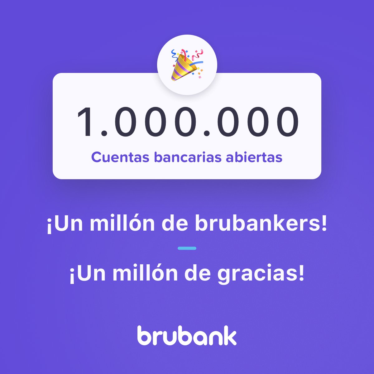 brubankarg's tweet photo. ¡Ya somos un millón de brubankers! 🎉
En menos de un año y medio de nuestro lanzamiento, 1.000.000 de personas confiaron en nosotros para abrir su cuenta bancaria.

#UnMillónDeGracias 💜 https://t.co/WsLs7KGTDf