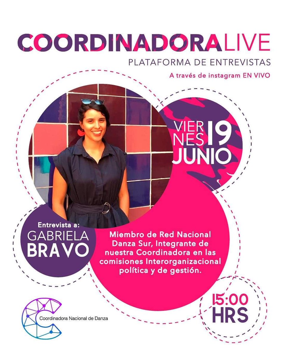 rednac_danzasur's tweet photo. 💥COORDINADORA NACIONAL DE DANZA
Este viernes 19 de junio nuestra querida @GabyBravoTorres , agente activa de Red Nacional DanzaSur, perteneciente a Mesa Política será entrevistada 🔴 EN VIVO 
NO TE LO PIERDAS 
🔻Live desde @rednacionaldanzasur 💪🏼 https://t.co/WoCGbQzA2F