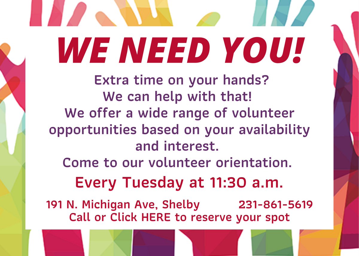 ow.ly/mSoF50AbvpI
Stop by to see what volunteer opportunities are available at Love INC of Oceana County. Click on the link above, send a message, or call 231-861-5619 to RSVP.