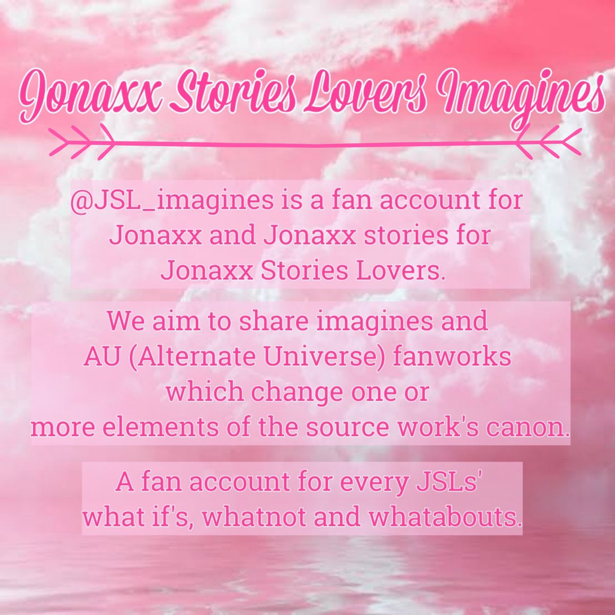 jsI_imagines's tweet photo. We are JSL Imagines, we daydream jonaxx stories and characters together with every JSLs through posting "imagines" and "AUs" in this fan account. We make love, not war.

For more info and queries about this FA, feel free to DM us! Thank you :) https://t.co/VfW9yZ6ljW