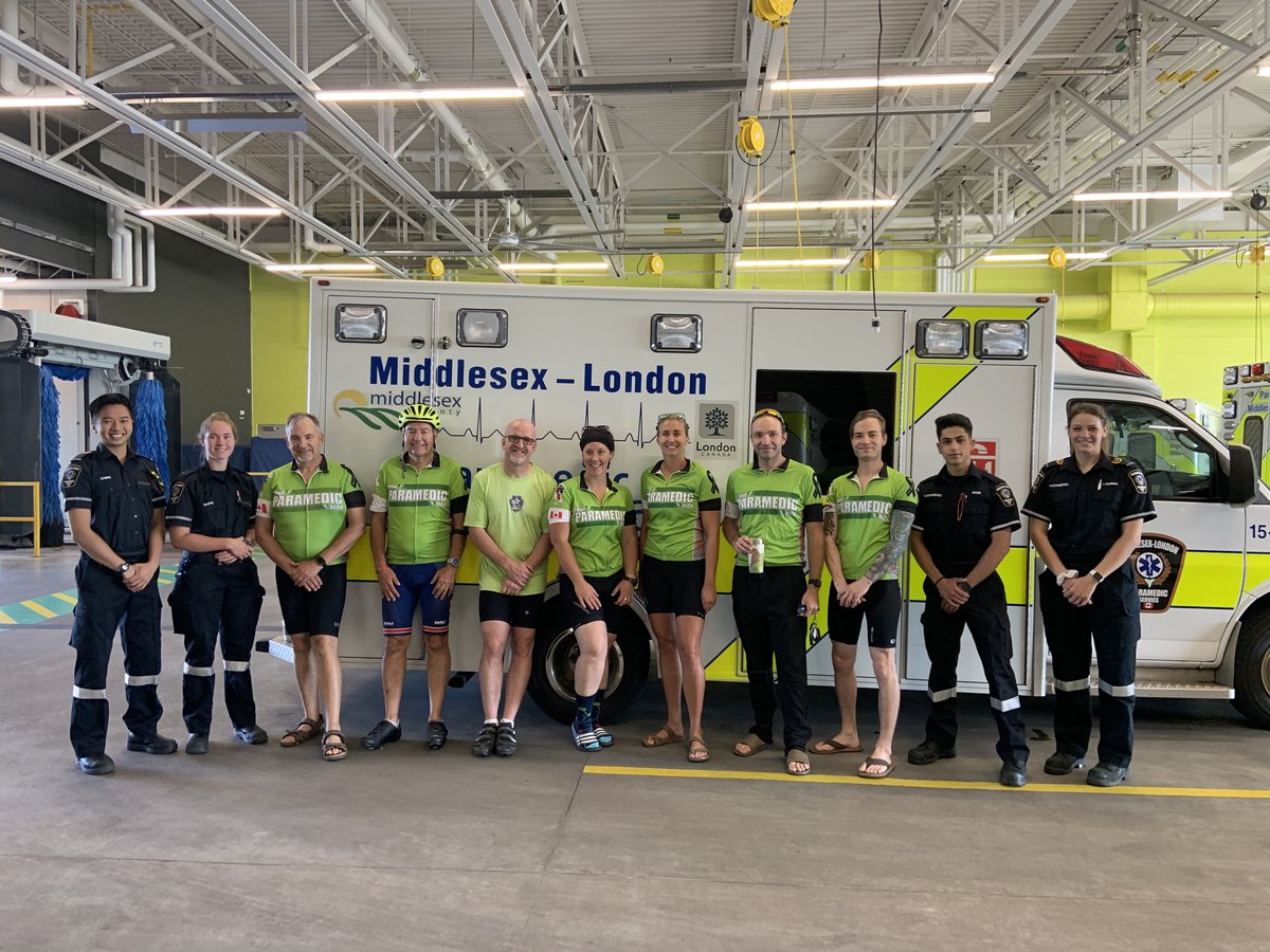 Today the Paramedic Memorial Bell will be passing through <a href="/CountyMiddlesex/">Middlesex County</a> <a href="/CityofLdnOnt/">City of London</a> to honour 50 fallen Paramedics. Cyclists from <a href="/LambtonEMS/">LambtonEMS</a> have handed the bell over to <a href="/MLPS911/">ML Paramedic Service</a> cyclists in Strathroy. #alwaysremembered #paramedicbell