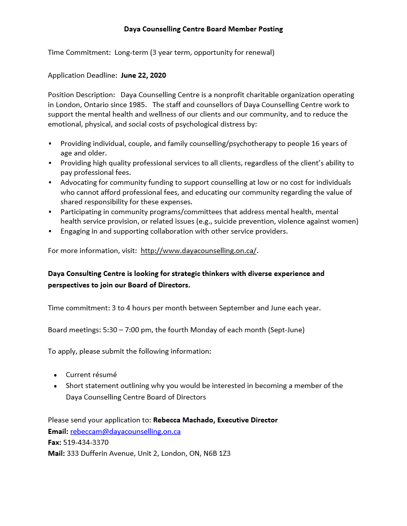 Daya is recruiting for our Board of Directors. Please see info below and share (share, share!) to anyone that you feel might be a good fit. #ldnont