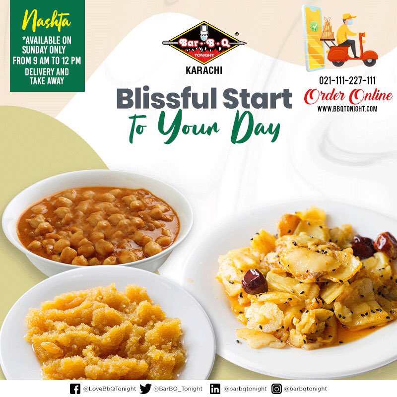 BarBQ_Tonight's tweet photo. Limited breakfast menu available for delivery and takeaway only on Sunday from 9:00 AM to 12:00 PM.  Order at: 021-111227111  Order Online at 
https://t.co/jW4KEHf0YO  #BarBQTonight #Ordernow #Food #Breakfast #Desinashta #nashta #breakfastathome #staysafe #stayhome #Restaurant https://t.co/Dwp04WPmGf