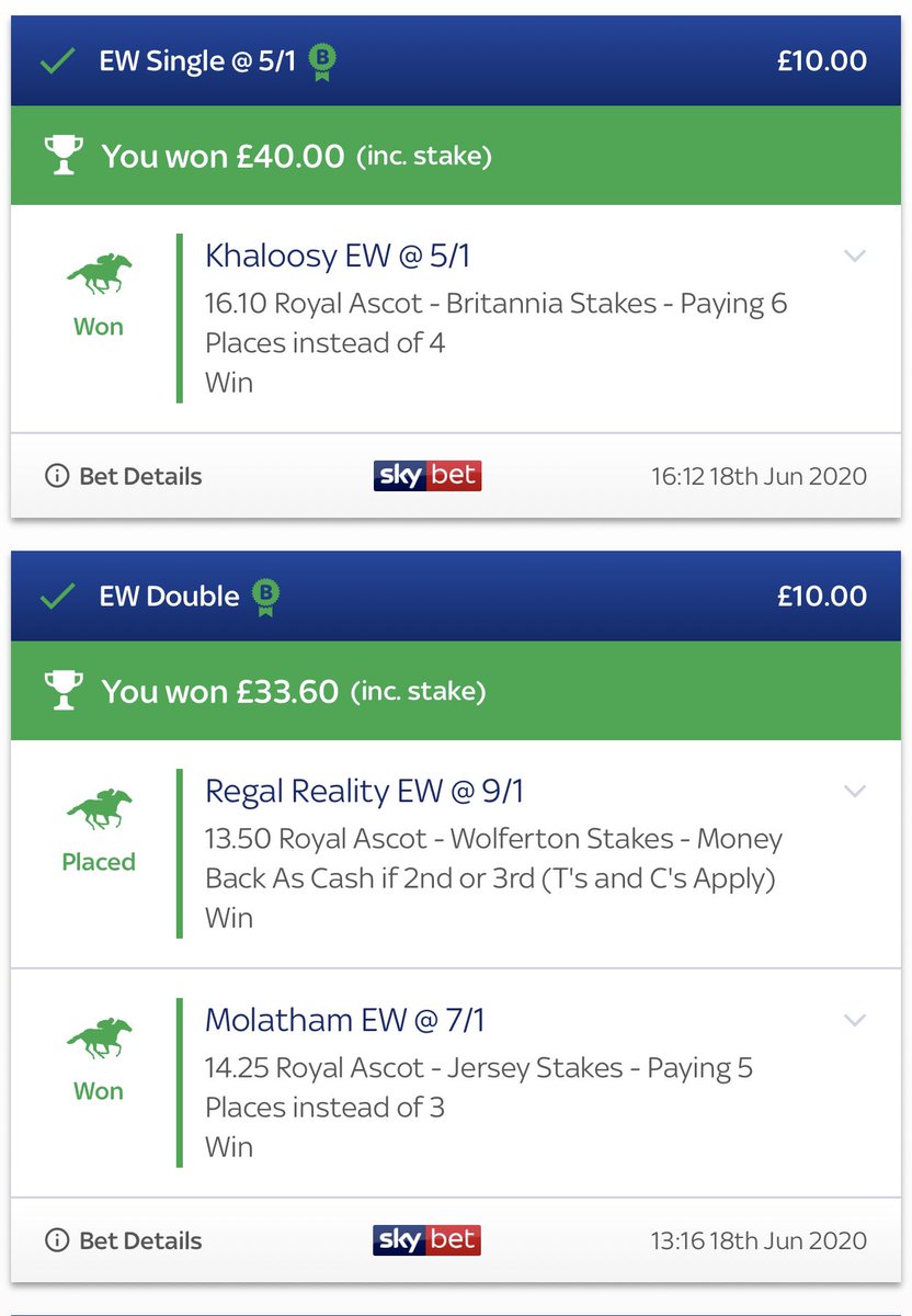 DavidMicallef12's tweet photo. @SkyBetHelp Would love to have this explained?? How do I get paid out more on a single each way bet with 5/1 odds than a E/W. double with a winner at 7/1 and a place?? Don’t sit right with me??? https://t.co/GNgynlXcfl