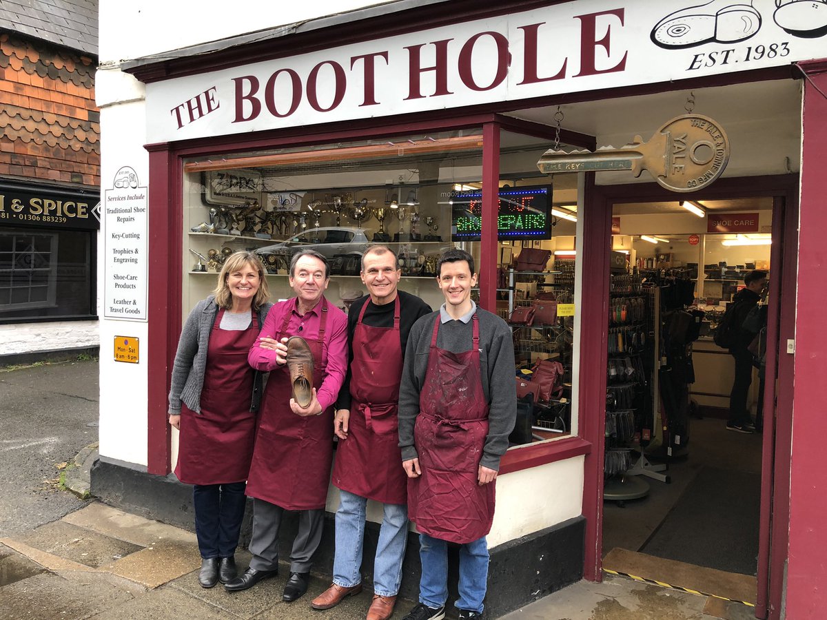 TheBootHole1's tweet photo. Back in February the BBC and the Bargain Hunt team came to #Dorking They filmed the intro in #Theboothole #shoerepairs The programme was connected to #Themayflower and #Williammullins It is showing tomorrow at 12.15 @HelloDorking @silveranvil1 @Xav_Anderson @mayflowerspa https://t.co/DYRT0eQZsP