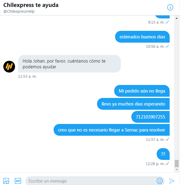 johan_araneda's tweet photo. @ChilexpressHelp @Chilexpress estimados llevo días y días buscando respuestas y nada https://t.co/ySLK6twcT9