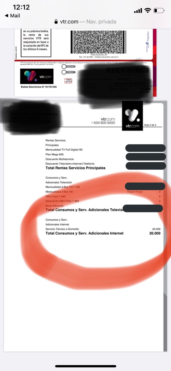 Pa__tty's tweet photo. Intenté, infructuosamente (como es usual) q @VTRChile @VTRsoporte contestara para terminar mi contrato x la NEFASTA falta d servicios contratados q, además, hoy me sorprende con un cobro de 20 mil pesos por una visita domiciliaria inexistente! Se pasan de patudos y abusadores! https://t.co/hnrkMo6ytH