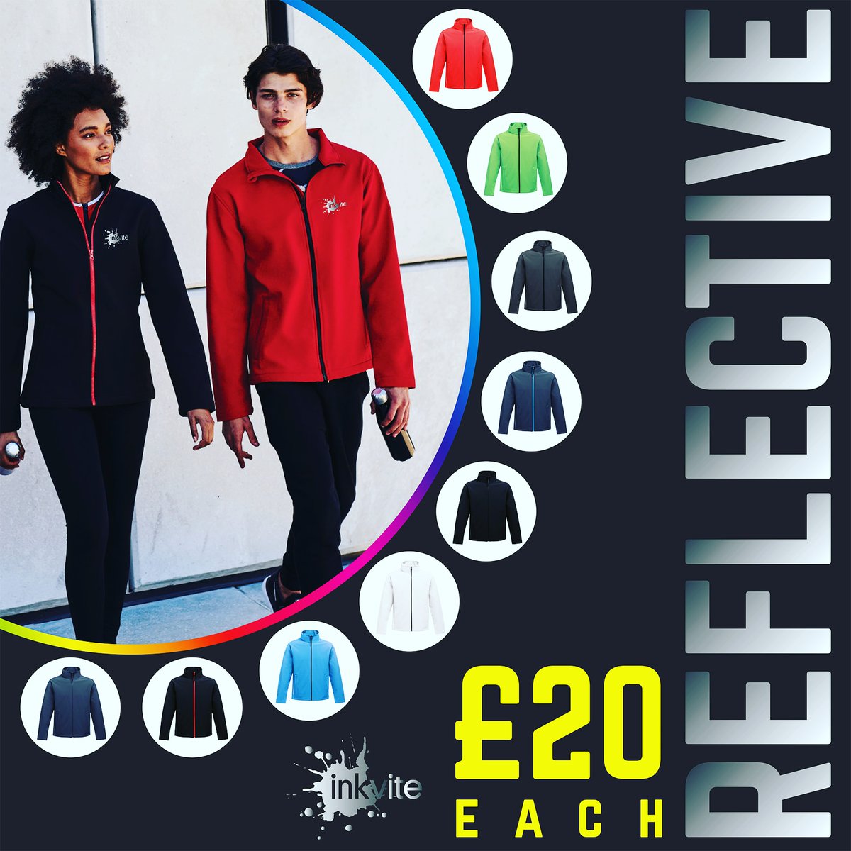 inkviteuk's tweet photo. Softshell jacket branded with a reflective logo. £20 each. #waterproof #universitylife #charityevent #zip #studentslife #charityshop #engineeringstudent #hospice #charityrun #softshell #uclan #charityshopping #hospicecare #charityfundraiser #softshelljacket https://t.co/diDBOypZxR