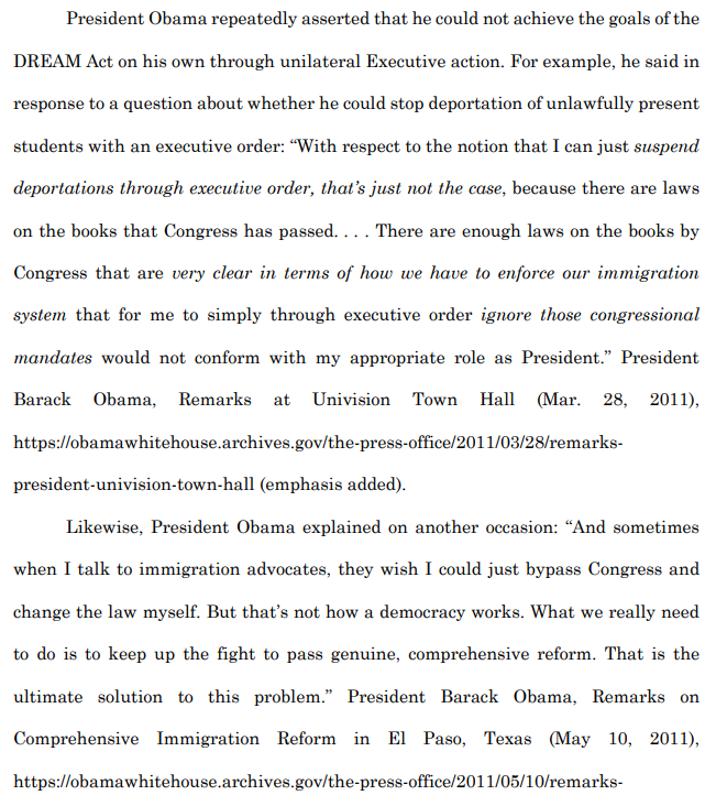 But the liberals' concession that DACA was more a regulation than a non-enforcement policy means they won't be able to simply ignore Texas's argument that the Obama Admin violated the APA and separation of powers, should the case reach SCOTUS:  https://www.texasattorneygeneral.gov/sites/default/files/files/press/DACA%20MSJ%20Brief.pdf