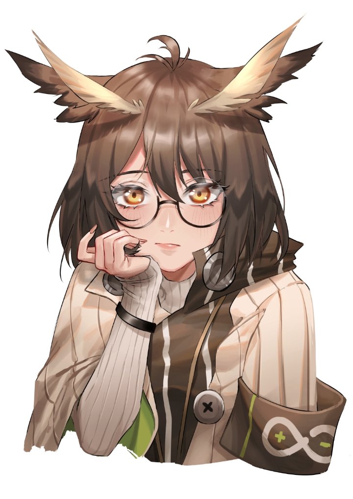 silence (arknights) 1girl solo brown hair white background looking at viewer glasses upper body  illustration images