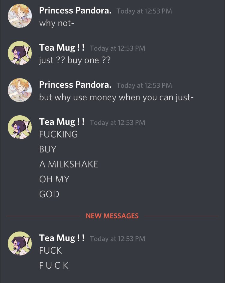 ⠀

             Me, explaining to Raven-mun, Ivory is stealing milkshakes too—. 

⠀