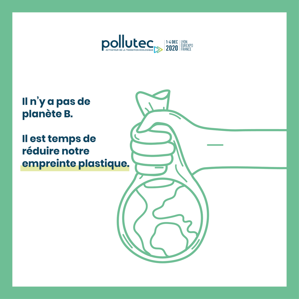 Pollutec's tweet photo. #JournéeMondialeSansSacPlastique

10 millions de sacs plastiques sont consommés chaque minute dans le monde, selon l’ONU. Attachés ensemble, ils pourraient entourer la planète sept fois, toutes les heures ! 🌏

Éliminons-les de notre quotidien, les alternatives ne manquent pas. https://t.co/QsgmzPm8Zu