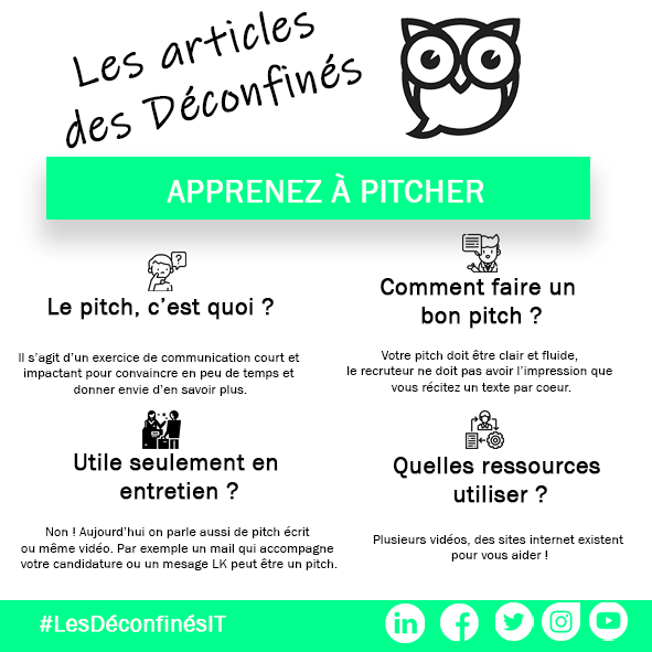 Le pitch peut être un super outil pour un candidat lors d’un entretien ! Bérangère Gonzalez vous donne quelques astuces pour apprendre à pitcher. 

Ce sujet vous intéresse ? Retrouvez l’article entier👉  cutt.ly/YyPCdeZ 

#LesDéconfinésIT