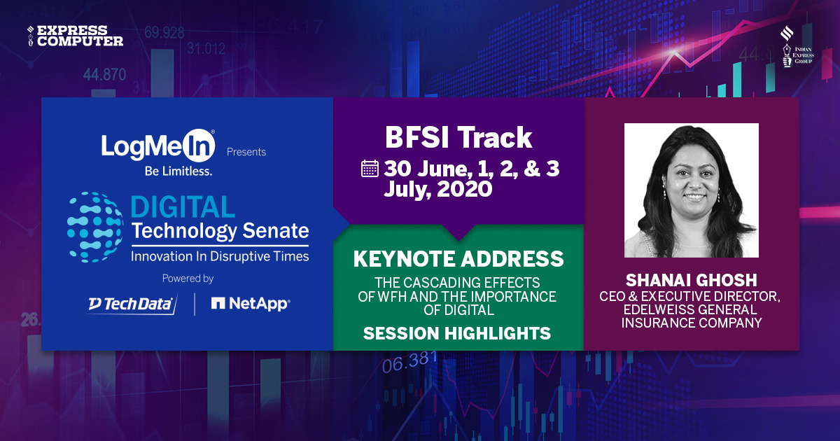 ExpComputer's tweet image. #TechSenate | Productivity and collaboration were two primary misgivings around remote working in India: @GhoshShanai #CEO and Executive Director, @EdelweissGI at the #DigitalTechnologySenate -  #BFSI Track #TechnologySenate @srikrp @NivedanPrakash