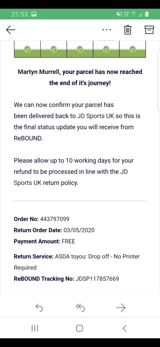 staceybygrave's tweet photo. @JDhelpteam Hi, this email was received beginning of May but the refund still has appeared in my boyfriends bank account. Are you able to confirm the refund has been sent? Thanks. Stacey https://t.co/KudGmaBeMO