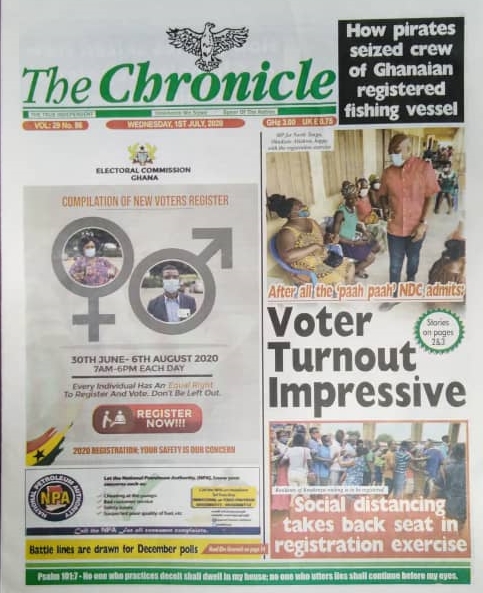 Citi973's tweet photo. Chronicle:

* Voter turnout impressive - NDC admits

* How pirates seized crew of registered Ghanaian fishing vessel #CitCBS https://t.co/xMcW2Oumy1