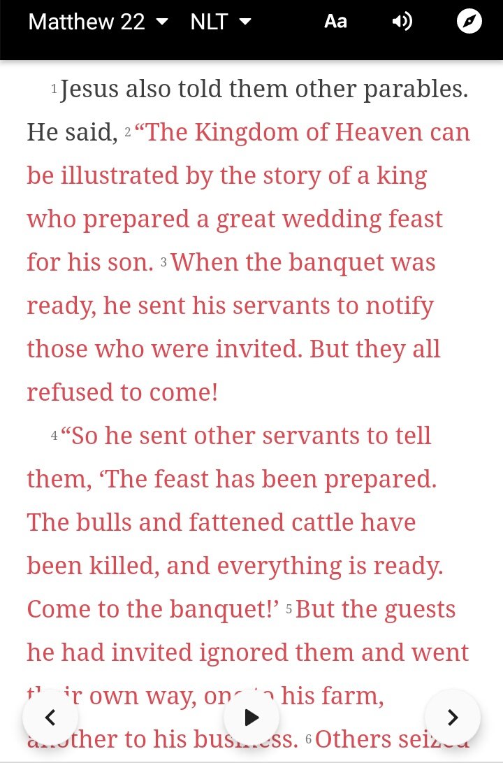 Another one is Mathew 22:1-14.The bride is not the subject of this story, the guests are. The commonly accepted interpretation of this parable is that the guests represent the churchhow can the guests be considered the bride? So the guests can't be the Bride of Christ
