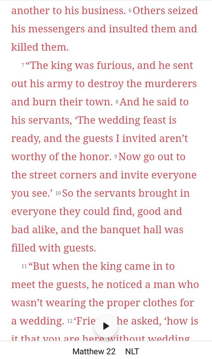 Another one is Mathew 22:1-14.The bride is not the subject of this story, the guests are. The commonly accepted interpretation of this parable is that the guests represent the churchhow can the guests be considered the bride? So the guests can't be the Bride of Christ