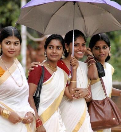 this is from Kerala where they wear white saris with golden border (usually), even for wedding