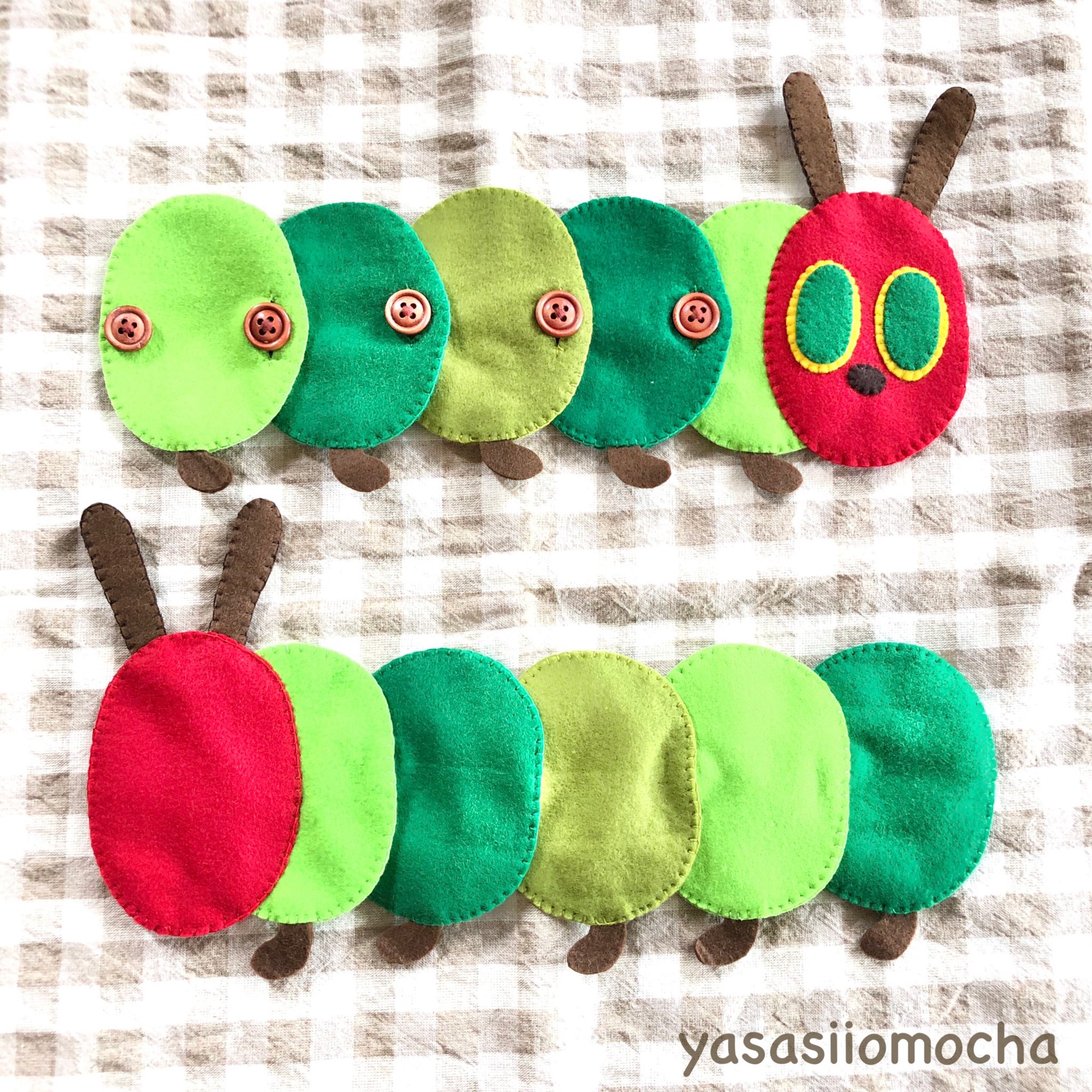 Yasasiiomocha はらぺこあおむしのボタンつなぎ はらぺこあおむし 知育玩具 フェルトハンドメイド やさしいおもちゃ Yasasiiomocha はらぺこあおむしのボタンつなぎ はらぺこあおむし 知育玩具 フェルトハンドメイド やさしいおもちゃ